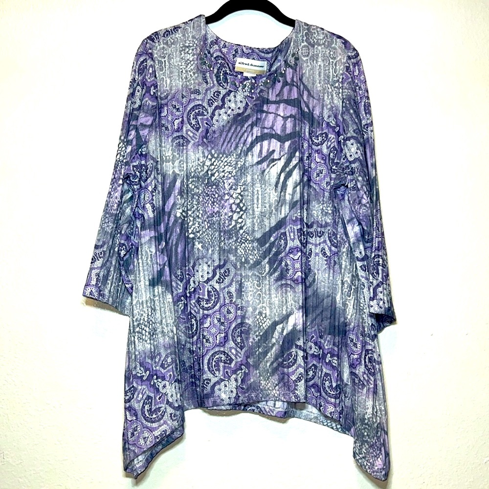 Alfred Dunner Lightweight 3/4 Sleeve Shirt Women Size 1X Purple Print